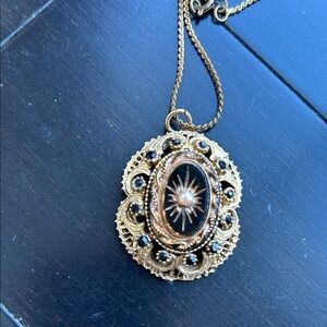 Vintage Gold Plated Mourning Pendant Necklace